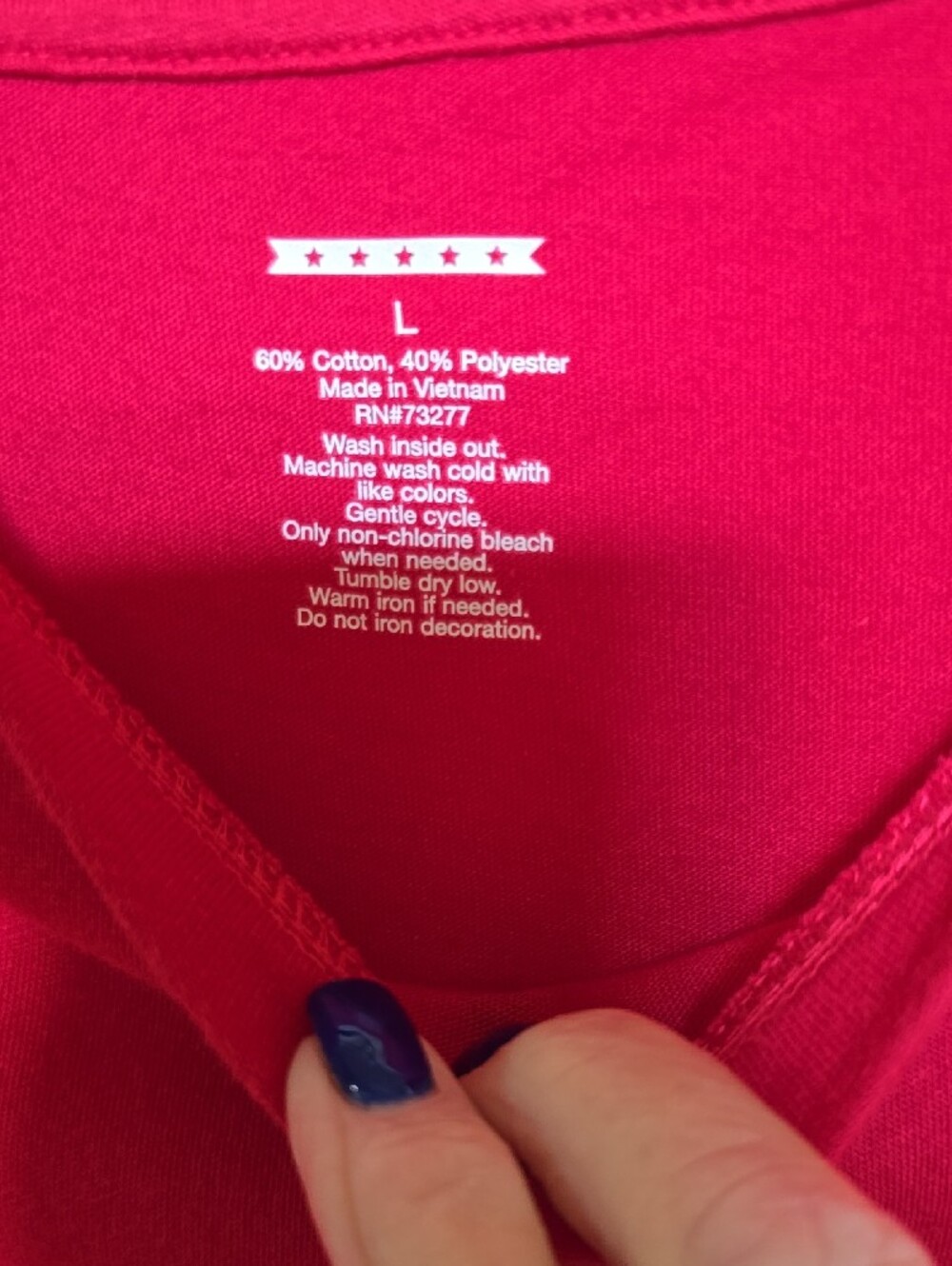 Bright Red Crewneck Tee with Star Detail - Picture 2 of 3